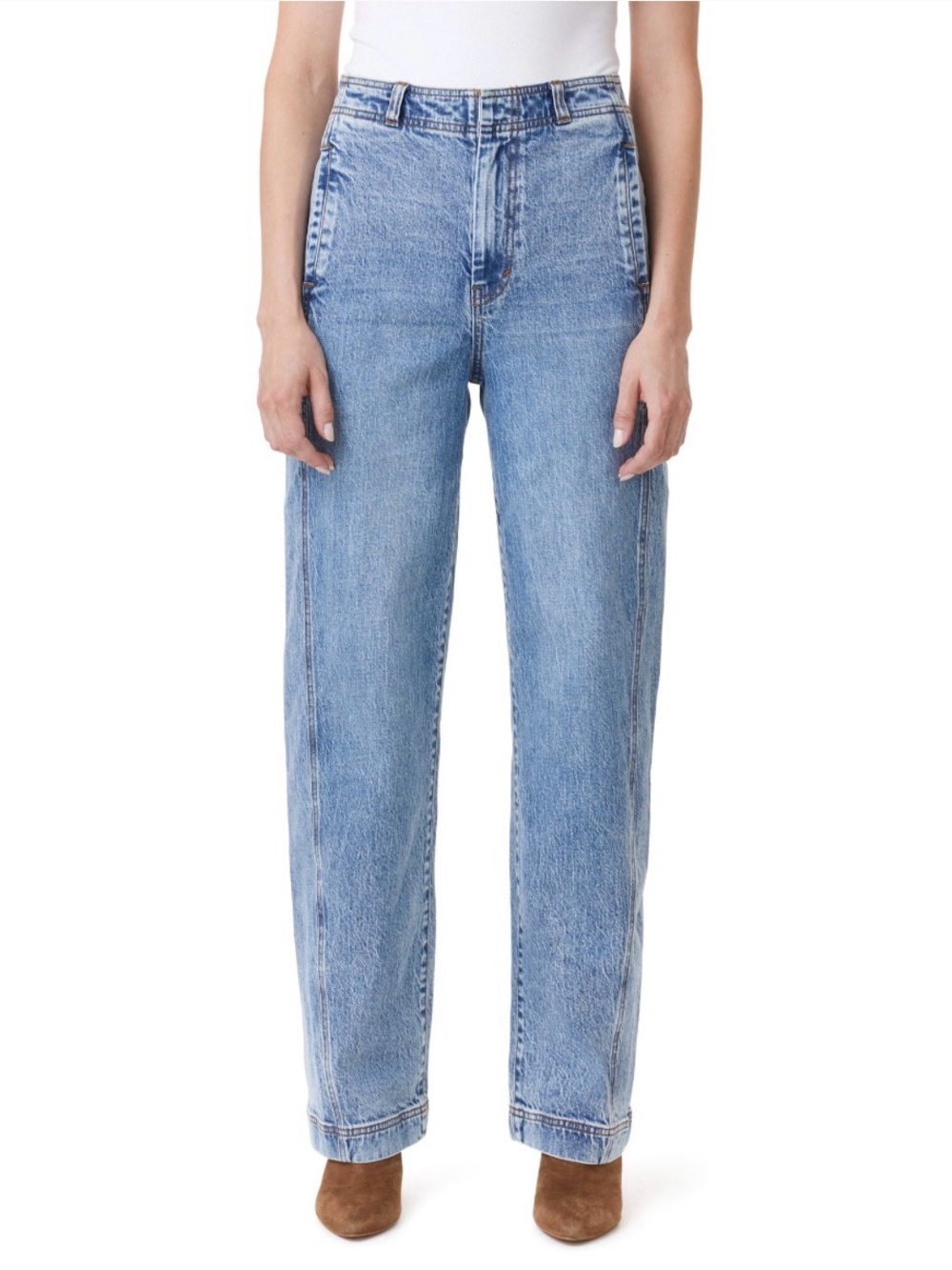 High Rise Side Panel Ankle Barrel Leg Jean